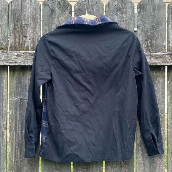 Romwe Navy Plaid Button Down Top | 4 - Picture 4 of 4